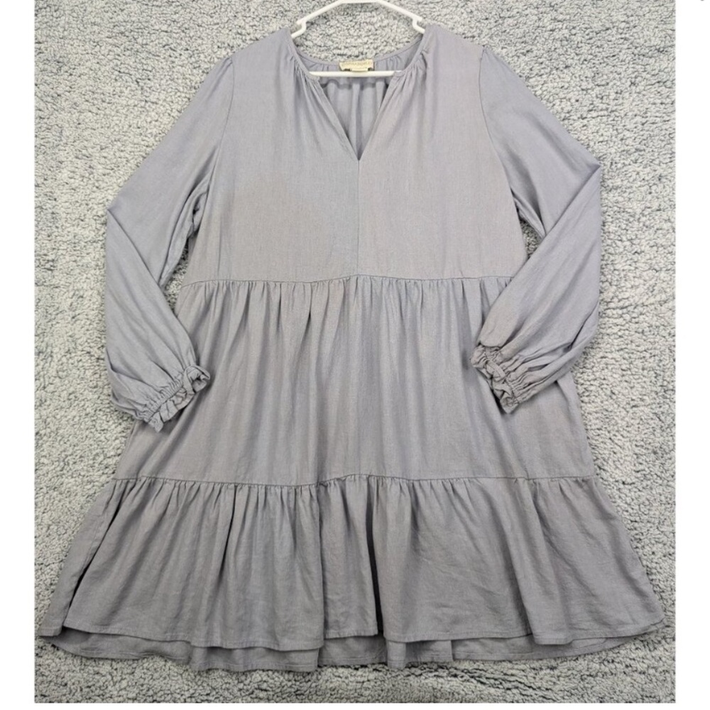 Cynthia Rowley Dress Womens XL Mini Linen Blend V Neck Ruffle Lagenlook Blue - Picture 1 of 8